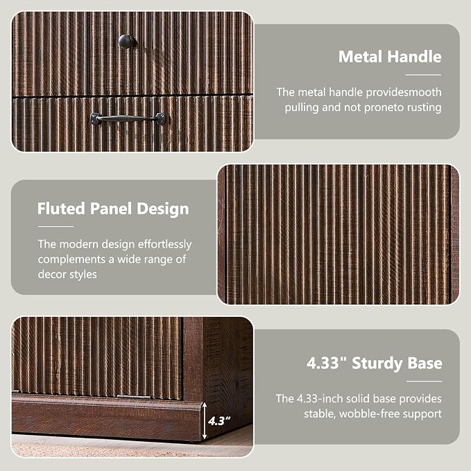 IFBUY Modern Tilt Out Laundry Hamper Cabinet, 10 Gallon Fluted Trash Can Cabinet with Drawer, Wooden Hidden Garbage Can Cabinets with Laundry Basket, Free Standing for Bathroom and Kitchen, Brown - Image 5