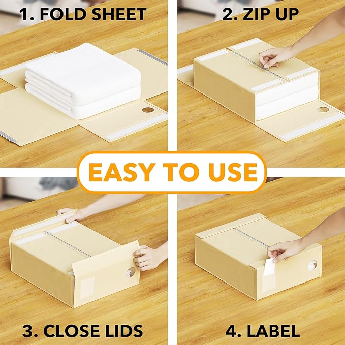 SpaceAid 6 Pack Bed Sheet Organizers and Storage, Foldable Sheet Organizer with Window for Linen Closet, Set Folder Keeper for Queen & King Size Bedding Storage (Beige) - Image 3