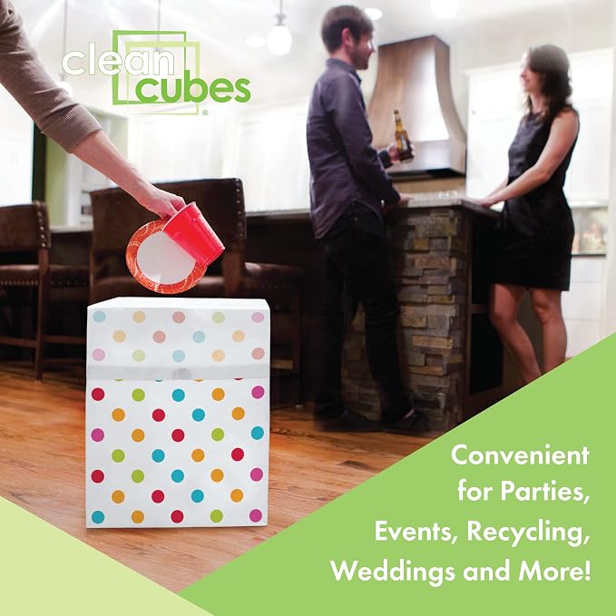 Clean Cubes 13 Gallon Disposable Pop-Up Trash Cans (3-Pack) with Fitted Bags – Foldable Garbage & Recycling Bins for Parties, Events & Kitchen (Polka Dot, 17" H x 13.5" W x 10" D) - Image 3