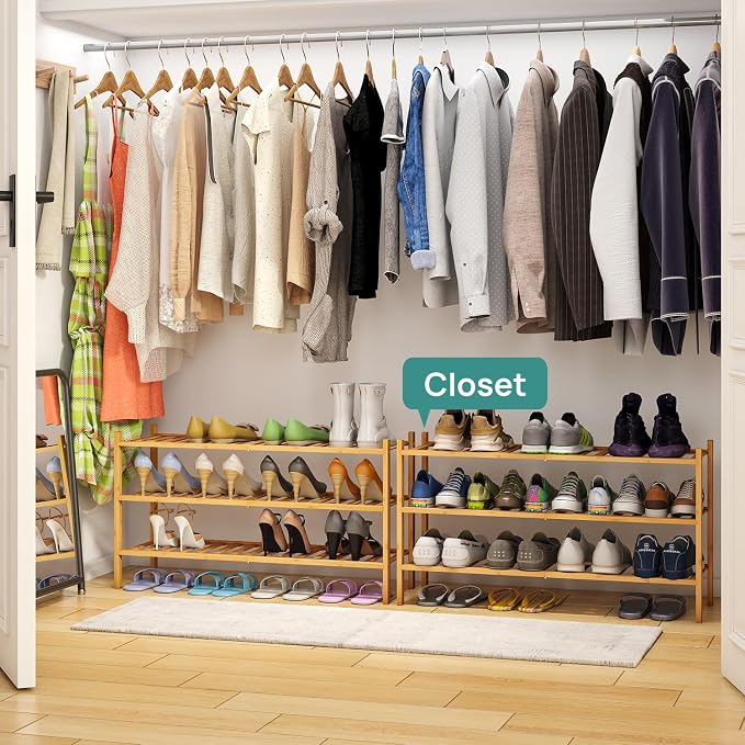 viewcare 3-Tier Long Shoe Rack, Bamboo Wood Shoe Rack for Closet, Entryway & Hallway, Stackable | Beautiful | Functional | Sturdy - Image 2