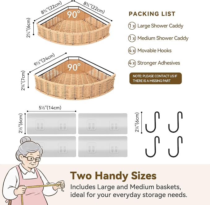 GRANNY SAYS 2 Pack Wicker Corner Shower Caddy Hanging, Shower Shelf for Inside Showers, Adhesive Shelves for Bathroom Organizers and Storage, Bathroom Shelves Wall Mounted for Home Decor, Natural - Image 2