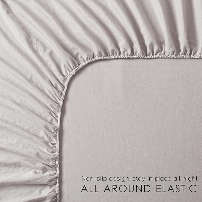 4Pcs Linen Sheets Full Size, 100% French Linen from Normandy, Breathable Natural Linen Full Sheet Set with 16 Inch Deep Pocket, 1 Flat Sheet, 1 Fitted Sheet, 2 Pillowcases