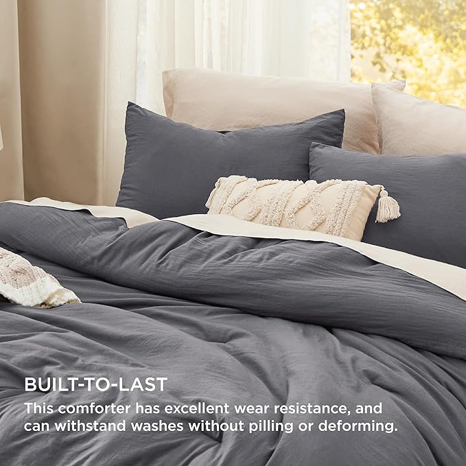Bedsure Twin/Twin XL Comforter Set, Dark Grey Soft Prewashed Bedding for All Seasons, 2 Pieces GentleSoft™ Bed Set, 1 Lightweight Comforter (68"x88") and 1 Pillowcase (20"x26")