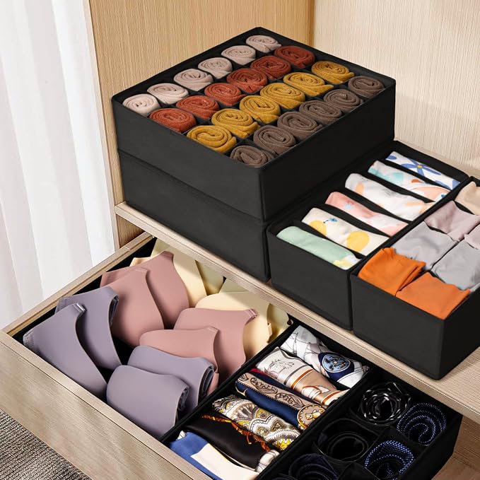 Drawer Organizer Clothes, 8 Pack Dresser Organizer Bins for Baby Clothes, Underwear Sock, Fabric Closet Organization and Storage Dividers for Nursery Bedroom (48 Compartments, Black) - Image 5
