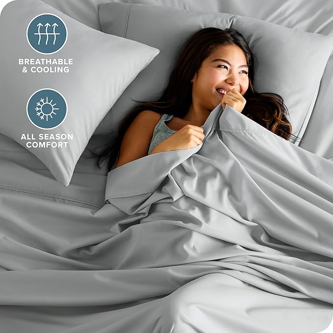 Bare Home Split Head Flex King Sheet Set - 1800 Ultra-Soft Microfiber Bed Sheets - Double Brushed - Deep Pockets - Easy Fit - 4 Piece Set - Bedding Sheets & Pillowcases (French Grey)