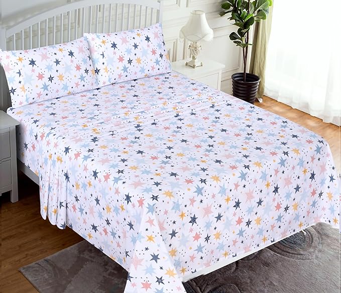 RUVANTI 100% Cotton Sheets – Twin Size Percale Bedding, Cooling & Breathable Floral Design, Durable with a Crisp, Soft & Comfortable Feel, 16" Deep Pocket, 3-Piece Set, Fault Star
