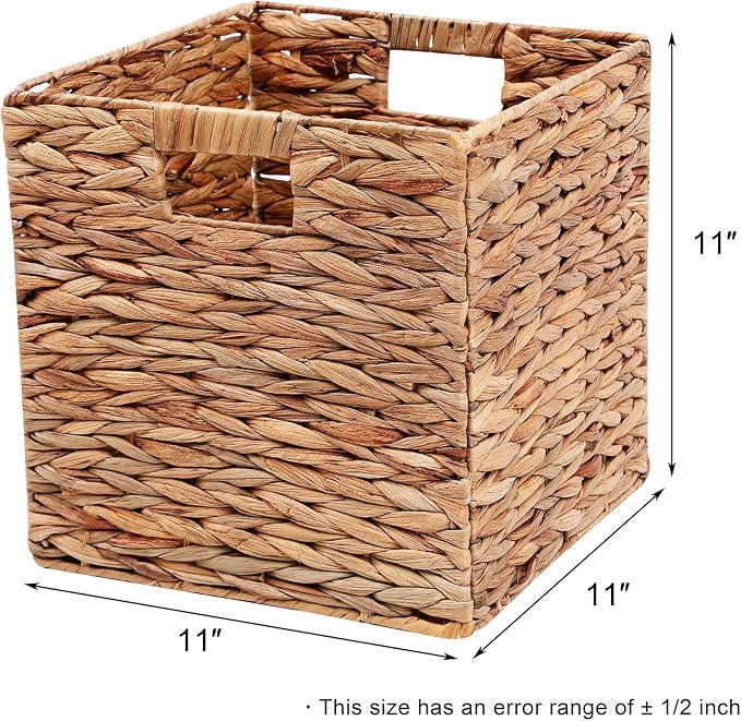 11x11in Wicker Storage Basket Set of 2 Collapsible Hyacinth Cube Storage Baskets,Storage Bins for Organizing Storage Basket with Built-in Handles - Image 5