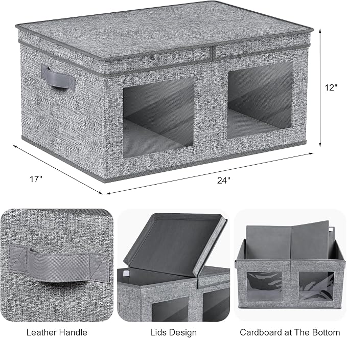 Univivi Large Foldable Fabric Storage Bins with lids [2-Pack] Collapsible Closet Storage Box for Clothes, Closet Organizer with Handles, Storage Cube Basket for Home, Bedroom (Grey, 24" x17" x 12") - Image 2