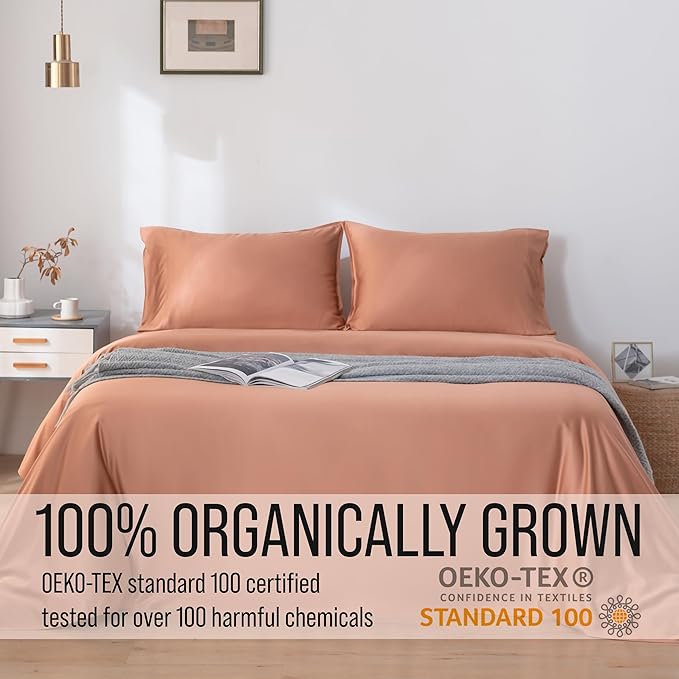 Bella Coterie Luxury Bamboo Viscose Cal King Size Sheet Set | 100% Organically Grown | Ultra Soft | Cooling for Hot Sleepers | 18" Deep Pocket [Terracotta]