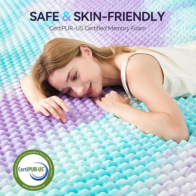 SINWEEK 3 Inch Egg Crate Memory Foam Mattress Topper Full Size, Soft Mattress Pad for Back Pain Relief, Bed Topper, CertiPUR-US Certified, Colorful
