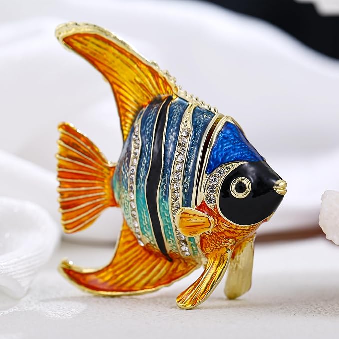 Hand Painted Animal Trinket Box for Home Decor, Hinged Jewelry Organizer Storage, Unique Personalized Collectible Keepsake Figurine Handmade Decorative Ornament Gifts (Angelfish) - Image 5