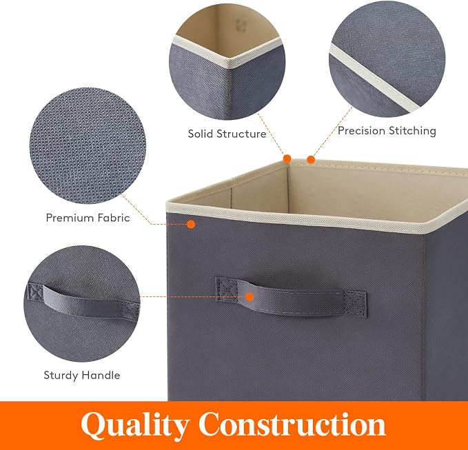 Lifewit Storage Cubes, Foldable Decorative Fabric Storage Baskets for Organizing Home Organizers with Handles for Shelves, Closet, 13 Inch Bins, 36L Gray, 6 Packs - Image 3