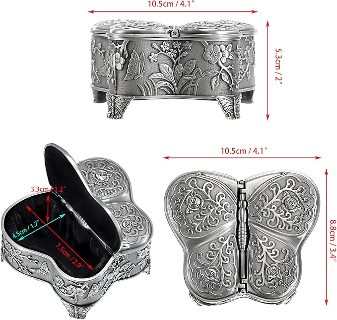 Hipiwe Vintage Metal Jewelry Box Butterfly Shape Trinket Box Decorative Metal Small Jewelry Storage Box for Rings Necklaces Earrings Organizer Keepsakes Box Gift for Women - Image 6
