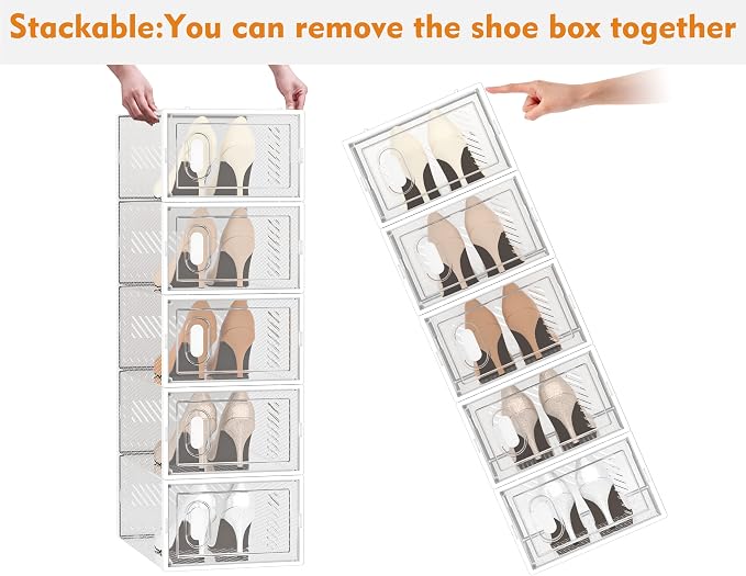 SIMPDIY Shoe Storage, 12 Pack Shoe Organizer for Closet, Shoe Boxes Clear Plastic Stackable Shoe Containers with Lids for Size 10 - Image 5