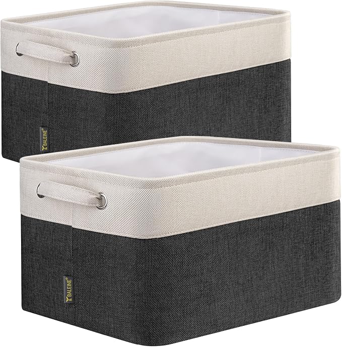 BALEINE 2 Pack Fabric Closet Storage Bins for Shelves, Linen Closet Organizers and Storage, Decorative Baskets for Organizing, Shelf, Clothes, Home, Office (Black, 15"x11"x9.5") by BALEINE