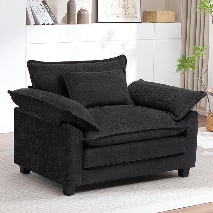 Oversized Accent Chairs Set of 2,44" Modern Living Room Chairs,Chenille Upholstered Cloud Sofa Chair Armchair with Extra Thick,Comfy Accent Chair Reading Chairs for Bedroom Apartment Black