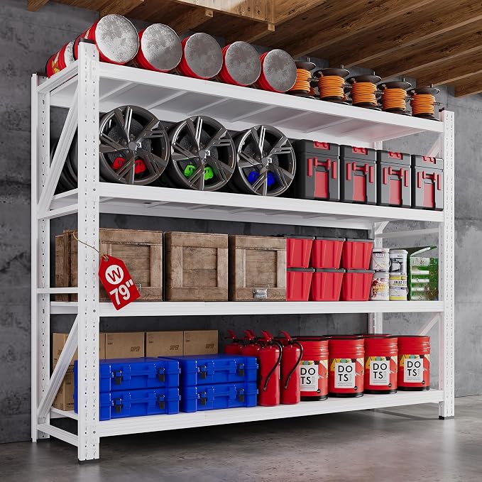 79”W Garage Shelving Heavy Duty, 7000LBS Metal Storage Shelves, 24” Deep Storage rack shelf, Steel Tall Industrial Shelving , 4 Tier Adjustable Standing Shelf for Warehouse / Shop 79"W x 24"D x 79"H by AFAIF
