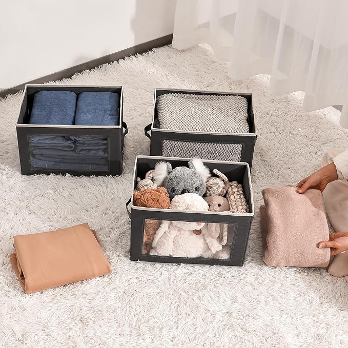 Homsorout Stackable Storage Bins with Lids - Medium Storage Box with Lids, Foldable Closet Boxes for Organizing, Wardrobe Clothes Organizer with Window, Cubes Bins for Living Room, 5 Pack, Dark Grey - Image 6