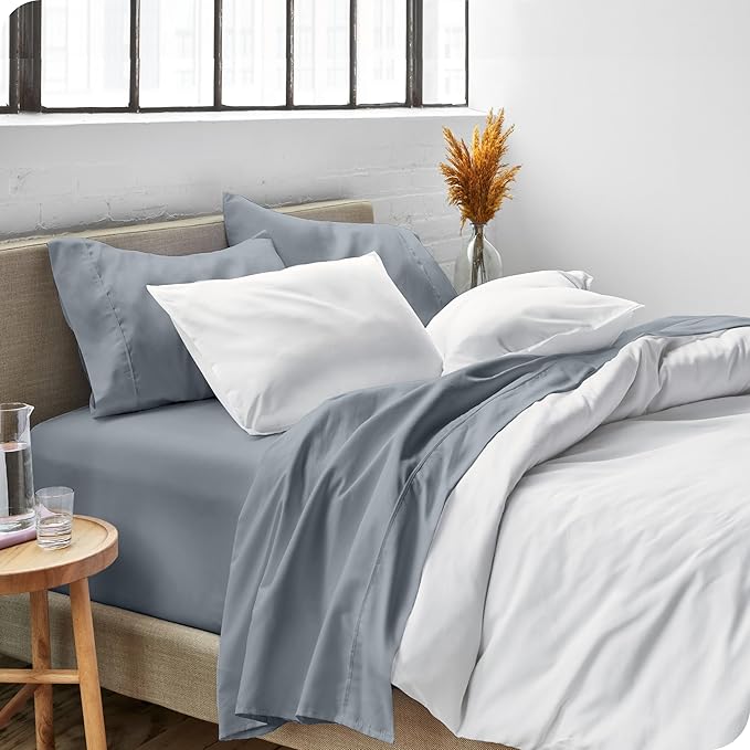 Bare Home Split Head Flex King Sheet Set - 1800 Ultra-Soft Microfiber Bed Sheets - Double Brushed - Deep Pockets - Easy Fit - 4 Piece Set - Bedding Sheets & Pillowcases (Steel Blue)