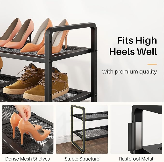 SNTD Shoe Rack - Expandable Shoe Organizer for Closet, Adjustable Metal Shoe Shelf Storage, Stackable Long Shoe Stand Holder for Garage, Entryway, Door Entrance (Black, 2-Tier) - Image 5