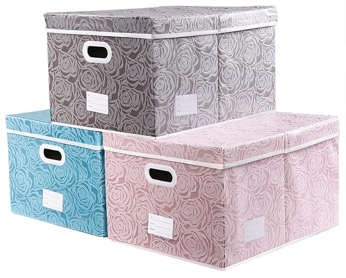 PRANDOM Jumbo Collapsible Storage Cubes with Lids Fabric Decorative Storage Bins Boxes Organizer Baskets with Cover Handles for Bedroom Closet Living Room 23.2x15.7x11.8 Inch 3 Pack by Prandom