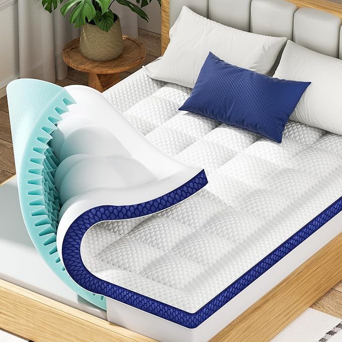 BEDELITE Queen Mattress Topper Dual Layer 4 Inch Memory Foam Mattress Topper, 2 Inch Pilow Top Mattress Pad and 2 Inch Premium Gel Foam Mattress, with Stretchable Pockets Up to 6"-24"