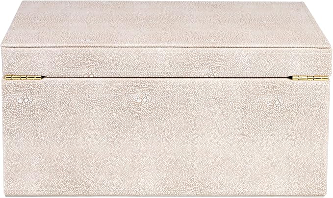 HofferRuffer Faux Leather Decorative Box, Large Wooden Structure Keepsake Box Accessory Organizer Jewelry Organizer with Hinged Lid, Storage Container for Home or Office (LightGrey Shagreen) - Image 8