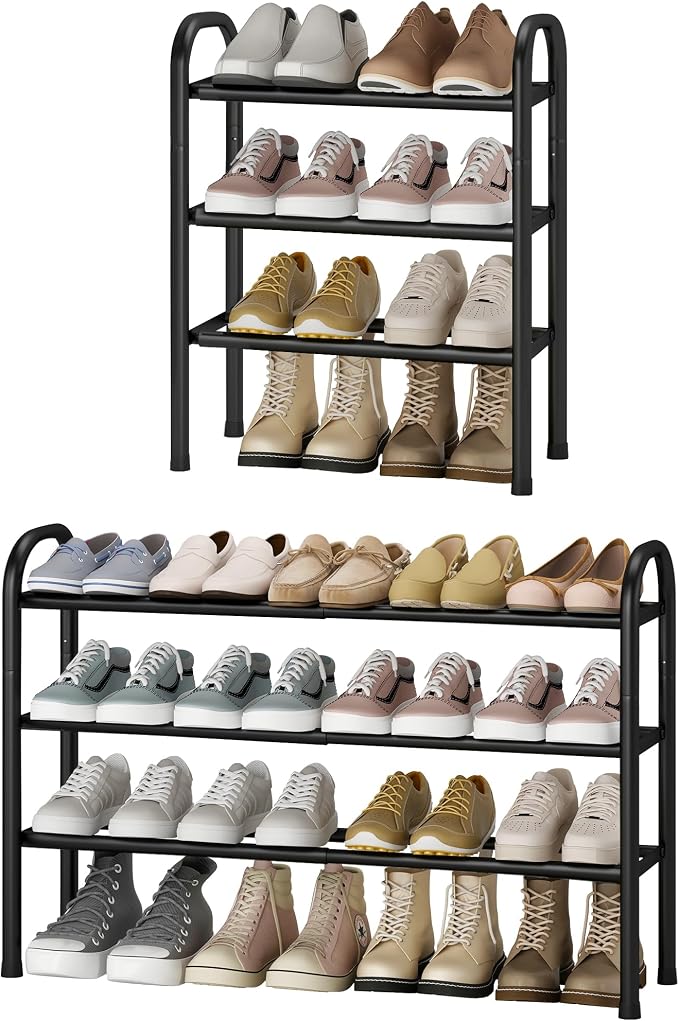 STO STO Expandable Shoe Rack, 3-Tier Metal Small Shoe Rack for Closet, Up to 16 Pairs Adjustable Shoes Racks Storage for Front Door Entrance, Free Standing Shoes Rack Organizer for Entryway, Black by STOSTO