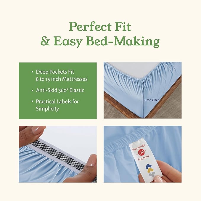 California Design Den California King Sheet Sets - Soft 100% Organic Cotton Sheets, Crisp and Cool Percale, Deep Pockets with Anti-Skid Elastic, Breathable and Durable Bedding Set - Light Blue