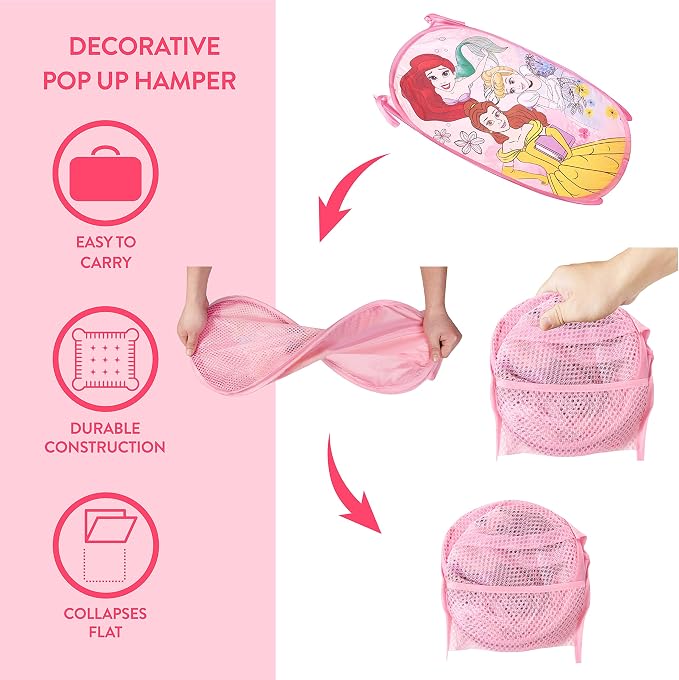 Disney Princess Pop Up Hamper with Durable Handles, 21"H x 13.5"W x 13.5" L - Image 2