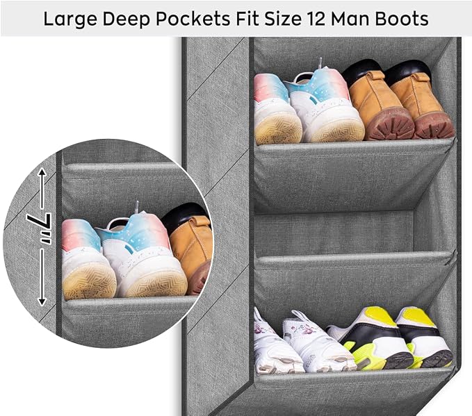 SLEEPING LAMB Over the Door Shoe Organizer for Closet, Short Hanging Shoe Rack with Large Deep Pockets, Narrow Door Sneaker Storage for Boots in RV, Dorm, Grey - Image 3