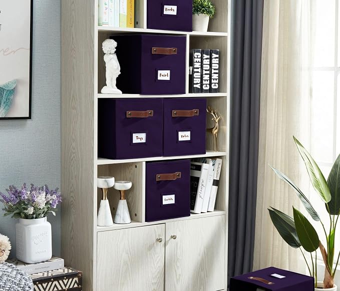 DECOMOMO Storage Bins, Cube Storage Bin with Labels, Fabric Storage Cubes for Shelves (10.5" x 11" / 6pcs, Deep Violet) - Image 2