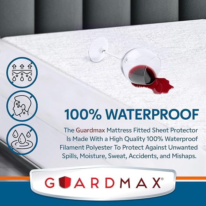 Guardmax Terry Cotton California King Size Mattress Protector - Waterproof & Dust Mite Proof Mattress Cover with Stretchable Pockets - Soft and Waterproof Fitted Sheet.(72 x 84 x 15)