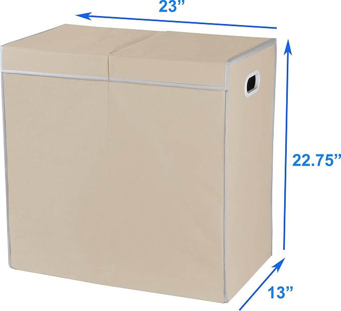 Simple Houseware Double Laundry Hamper with Lid and Removable Laundry Bags, Beige - Image 7