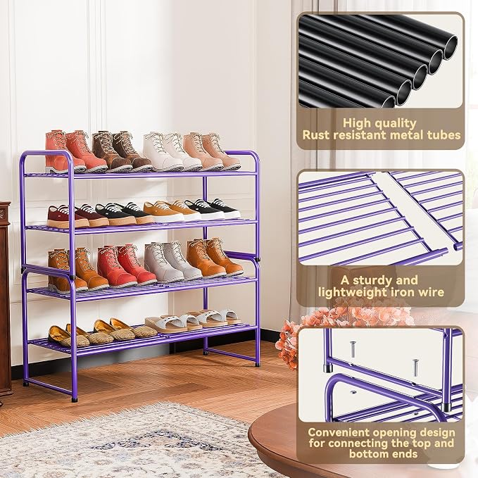 SUFAUY 2-Tier 33" Wide Shoe Rack Closet Metal Wire, Stackable, Purple - Image 6