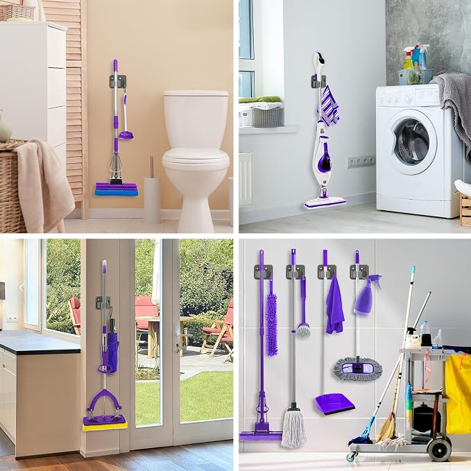 Broom Holder Wall Mount Screw Drilling, Sturdy Heavy Duty Stainless Steel Mop Gripper Rack Perforated, Perfect for Laundry Room Organizer, Fit with Laundry Kitchen Garage Garden Storage System - Image 6