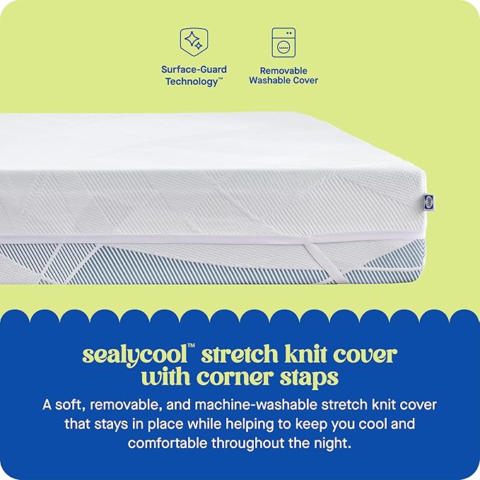 Sealy Dreamlife 2” Gel Memory Foam Twin XL Mattress Topper with Cooling Cover, SealyComfort Gel Foam, SealyCool Stretch Knit Cover with Corner Straps
