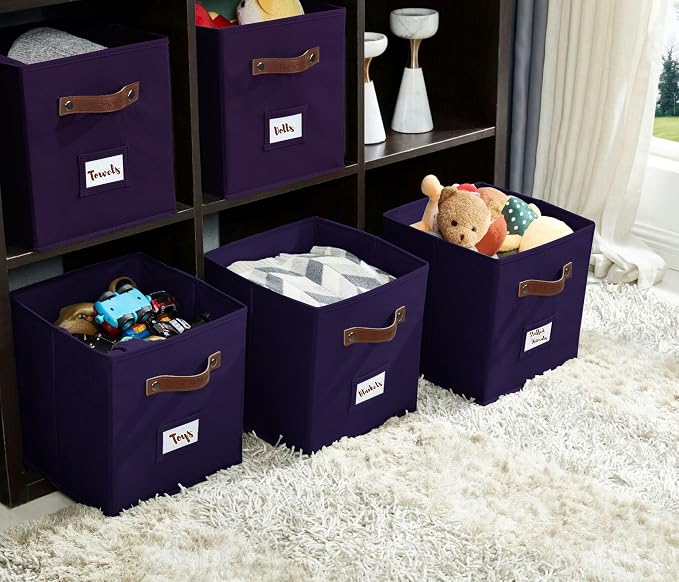 DECOMOMO Storage Bins, Cube Storage Bin with Labels, Fabric Storage Cubes for Shelves (10.5" x 11" / 6pcs, Deep Violet) - Image 8