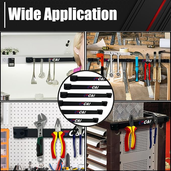 Magnetic Storage Organizer Tool Holder, Magnetic Tool Holder Strip, 6-Pack Magnetic Tool Bar,1-Pack Wrist Magnetic Holder for Garage,Shop and Kitchen | Garage Wall Mount Rack- Mounting Screws Included - Image 7