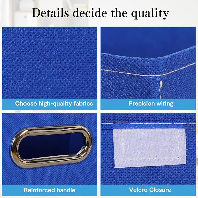 STOREONE Fabric Storage Cube Bins Foldable Organizer Container Collapsible Basket with Lids and Metal Handles, for Home, Bedroom, Closet 6 Pcs (Dark Blue) - Image 7