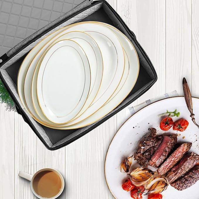 Quilted Platter Storage Case 2PACK-Fine China Storage Containers Hard Shell for Organizing,Stackable Plate Storage Containers with 8 Felt Dividers,dinnerware Storage,Moving Box,Moving Supplies - Image 2