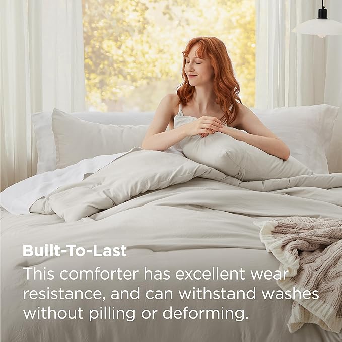 Bedsure Oversized Queen Comforter Set, Beige Soft Prewashed Bedding for All Seasons, 3 Pieces GentleSoft™ Bed Set, 1 Lightweight Comforter (98"x98") and 2 Pillowcases (20"x26")