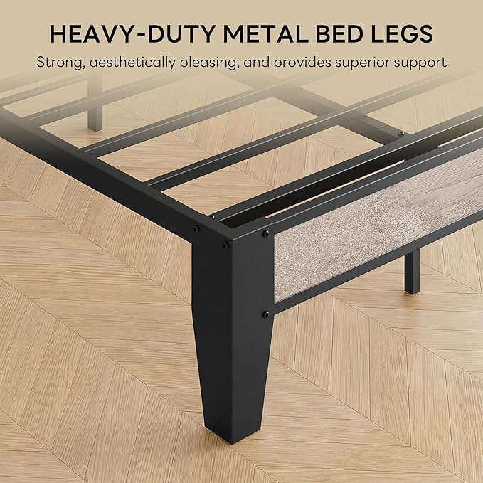 LIKIMIO California King Bed Frames, Bouclé Storage Headboard with Charging Station, Solid and Stable, Noise Free, No Box Spring Needed, Easy Assembly