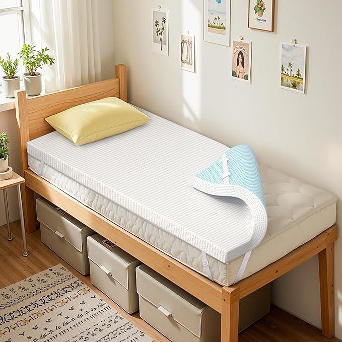 SyMax Memory Foam Mattress Topper, Gel Infused Foam Topper, Breathable Bed Topper with Cover, Pressure Relieving, CertiPUR-US Certified, 3 Inch(White Cover), Twin Size