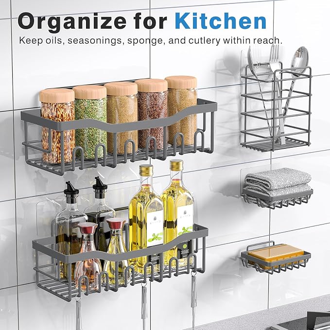 EUDELE 5-Pack Rustproof Stainless Steel Shower Caddy – No Drill Adhesive Bathroom Organizer with Large Capacity, Spacious Shower Shelves for Inside Shower, Kitchen & Home Decor Storage-XL Size - Image 6