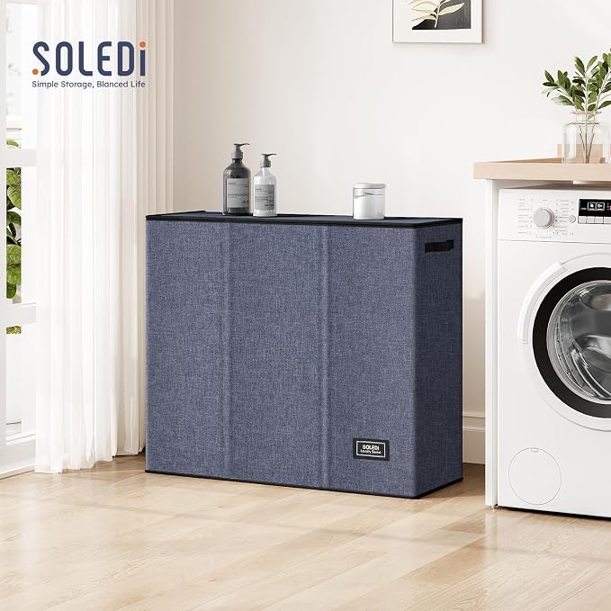 SOLEDI 180L 3-Section Laundry Hamper with Lid, Extra Large Dirty Clothes Basket with Sturdy Handles for Laundry Room & Bedroom - Durable Organizer for Sorting Laundry - Image 5