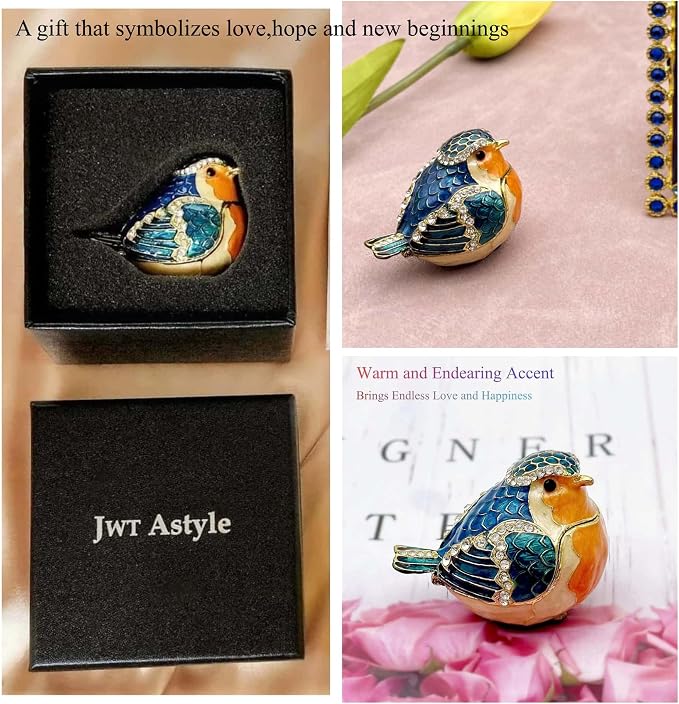 JWT Astyle Robin Bird Hinged Jewelry Box with Stones, Collectible Animal Trinket Box.Rings Earrings Storage Boxes,Bird Figurine Home Decor Gift - Image 5