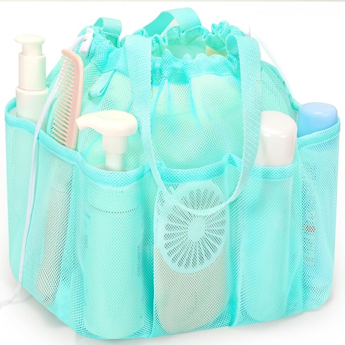 famichan Mesh Shower Caddy Portable, Dorm Room Essentials for College Students Girls and Guys, Blue Large Capacity Shower Bag for Bathroom,Camping,Gym by famichan