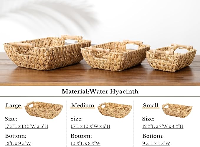 StorageWorks Hand-Woven Large Storage Baskets with Wooden Handles, Water Hyacinth Wicker Baskets for Organizing, 2-Pack - Image 9