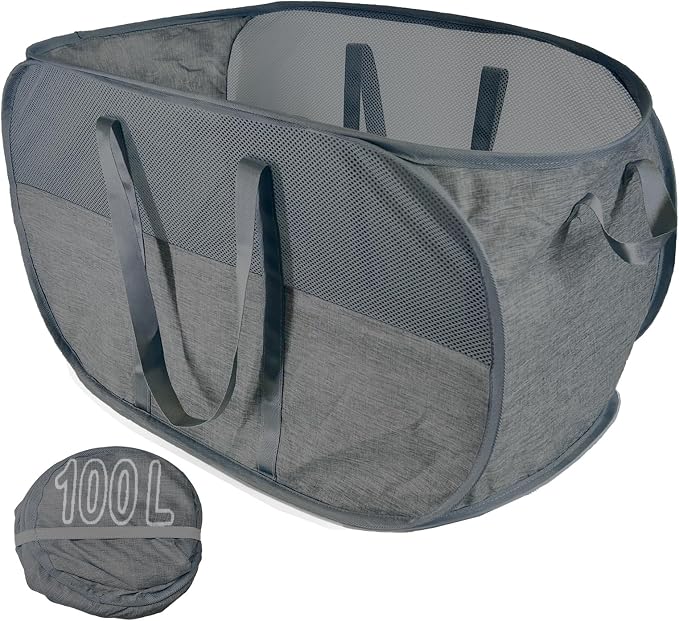 Upgraded 100L Collapsible Laundry Basket, Extra Large Mesh Pop Up Laundry Hamper, Dirty Clothes Hamper with long Handles, Pop-up Hampers for Laundry Travel. Dorm or Home Portable Laundry Basket. Black by NairSnow